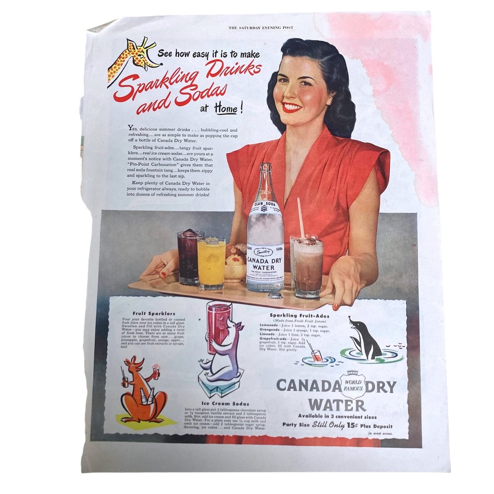 1947 Canada Dry Print Ad Whitmans 1940s Retro Bar Decor Vintage